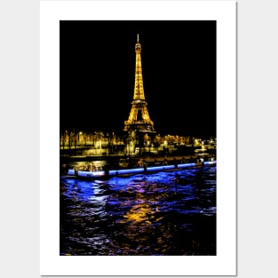 Eiffel Tower Reflection at Night Posters and Art